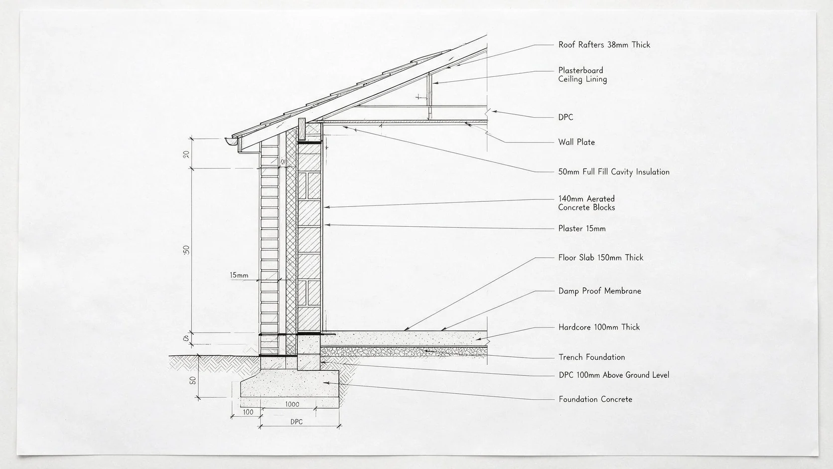 Example Building Regulation notes on extension drawings