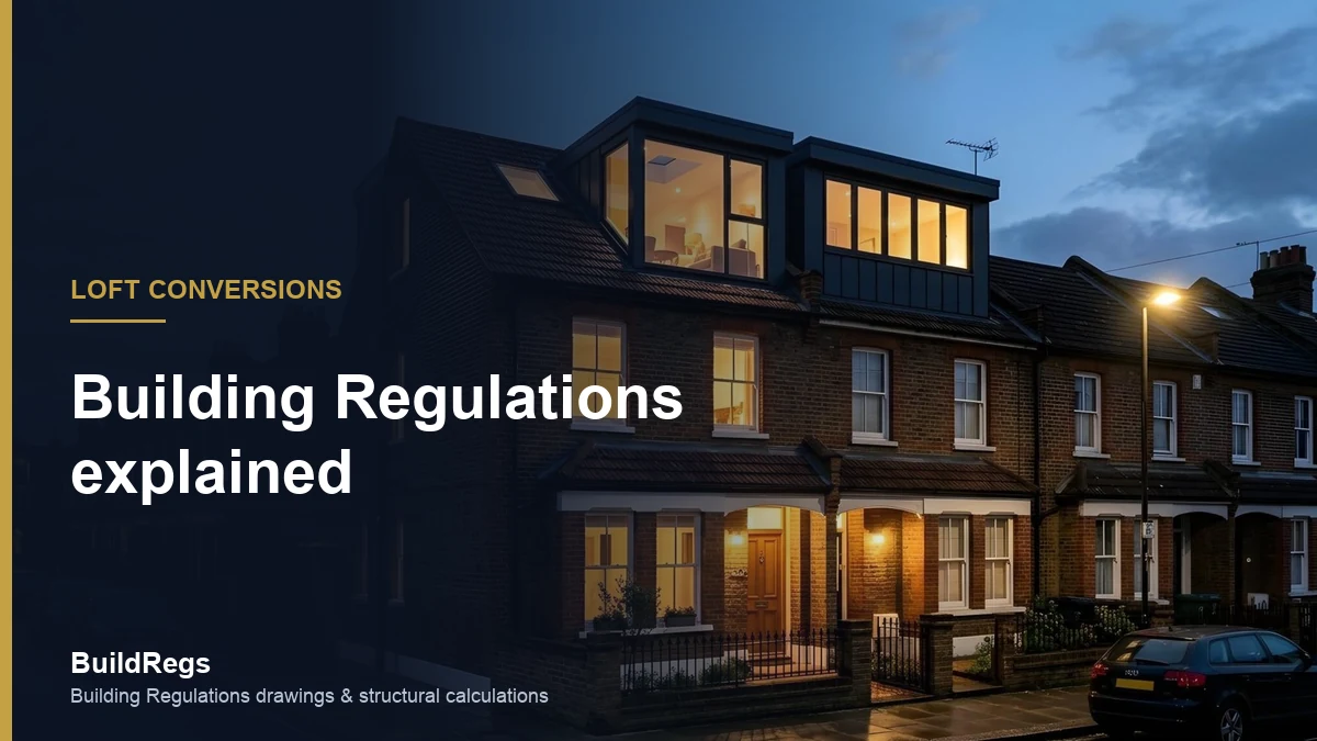 Dormer loft conversion on a terraced house at dusk