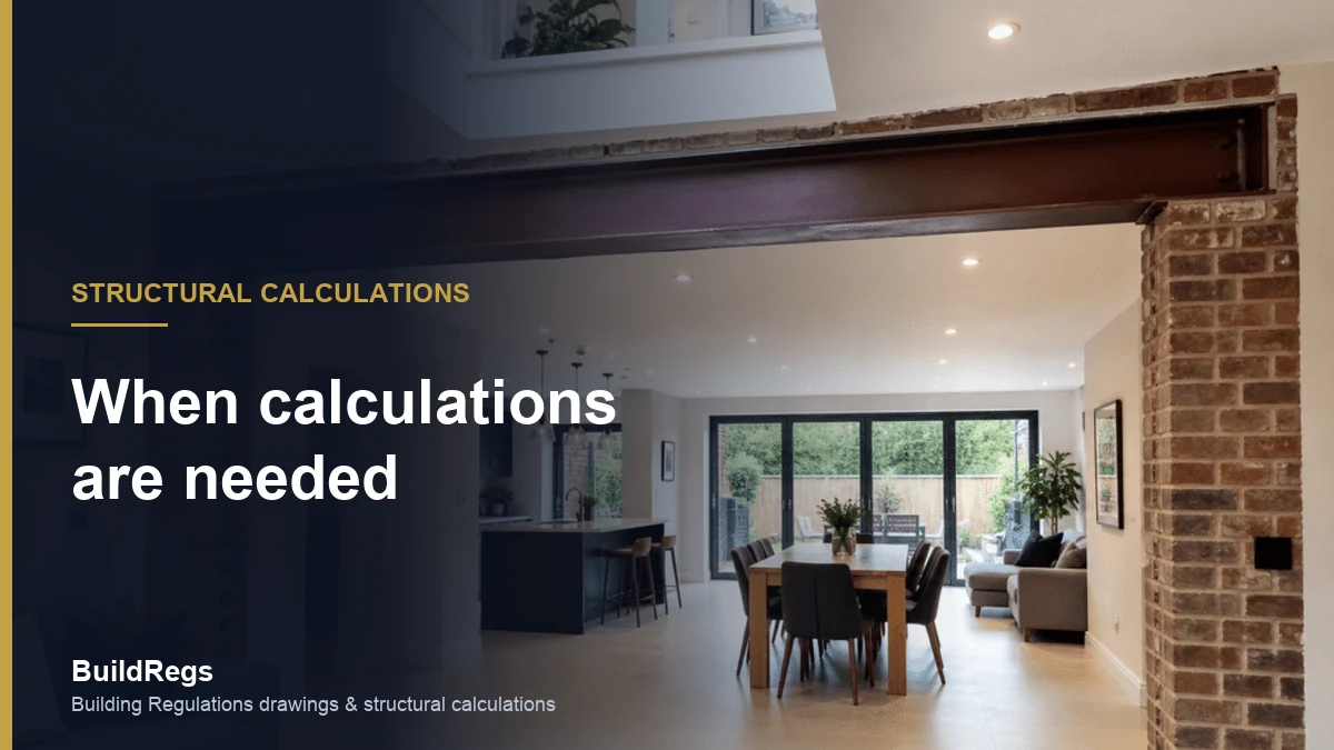 Steel beam on brick piers spanning an open-plan kitchen and dining room