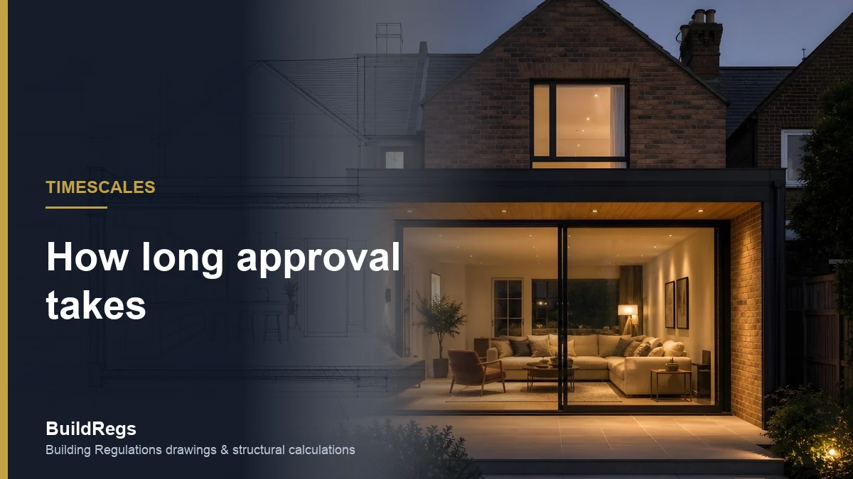 Rear extension shown half as a technical drawing and half as the finished room