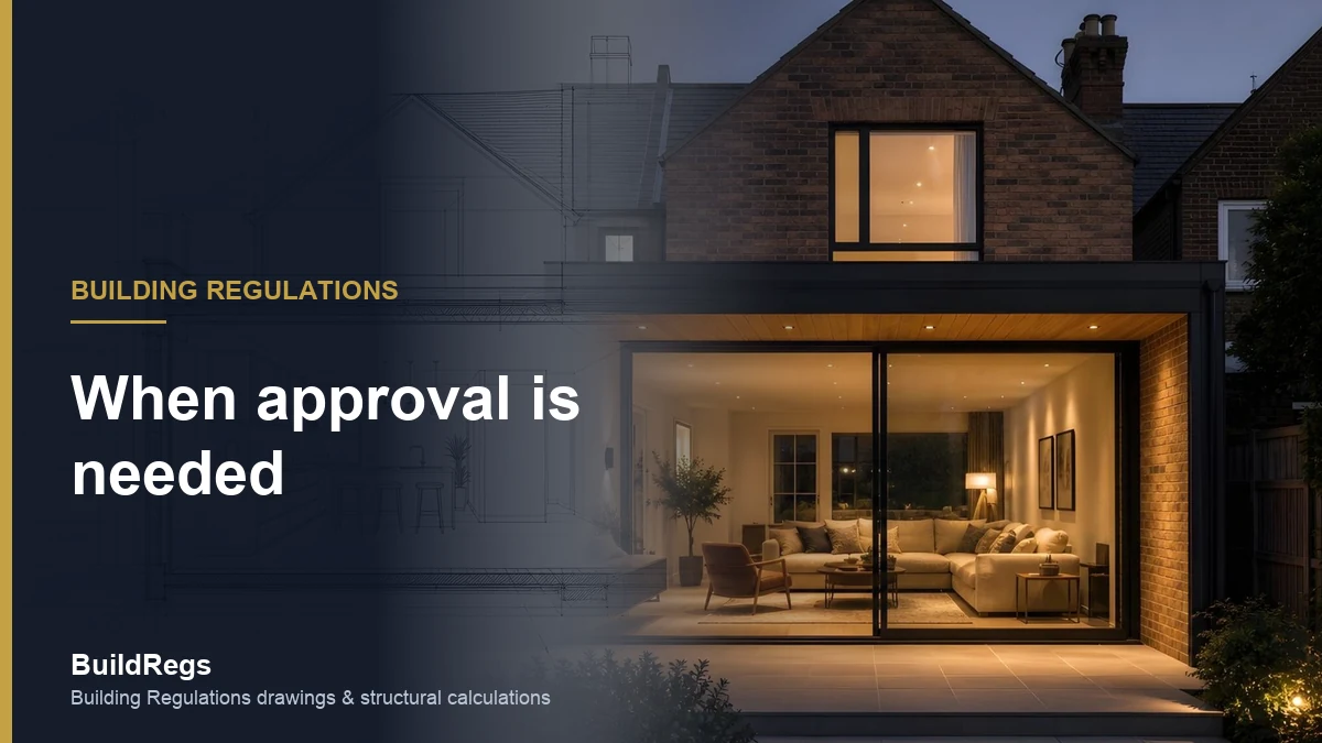 Rear extension shown half as a technical drawing and half as the finished room