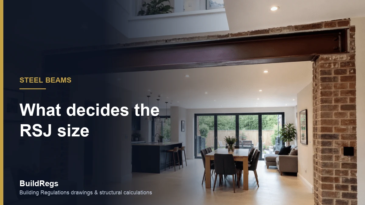 Steel beam on exposed brick piers spanning an open-plan room