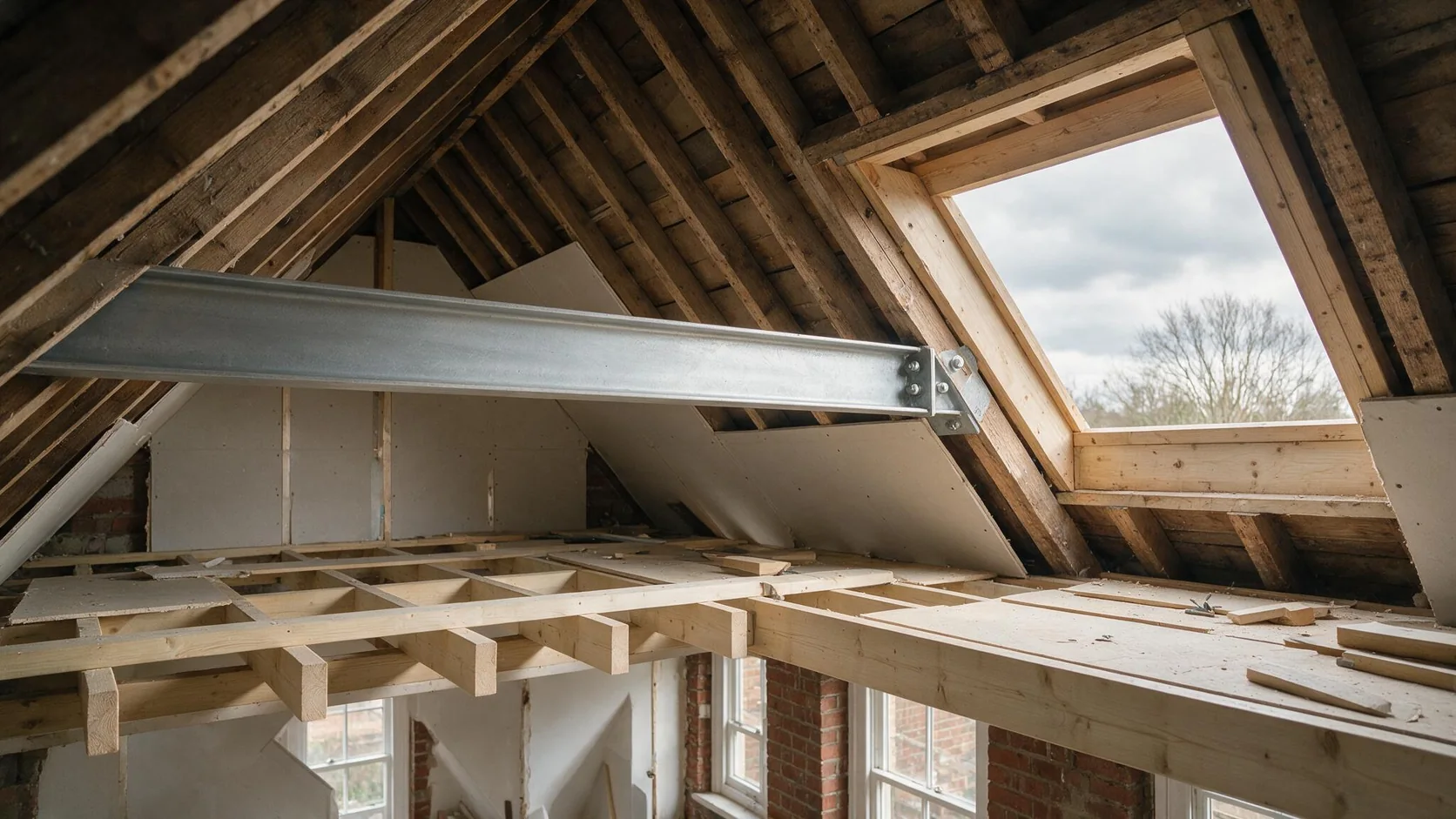 Structural works within a loft conversion prior to insulation and plasterboard